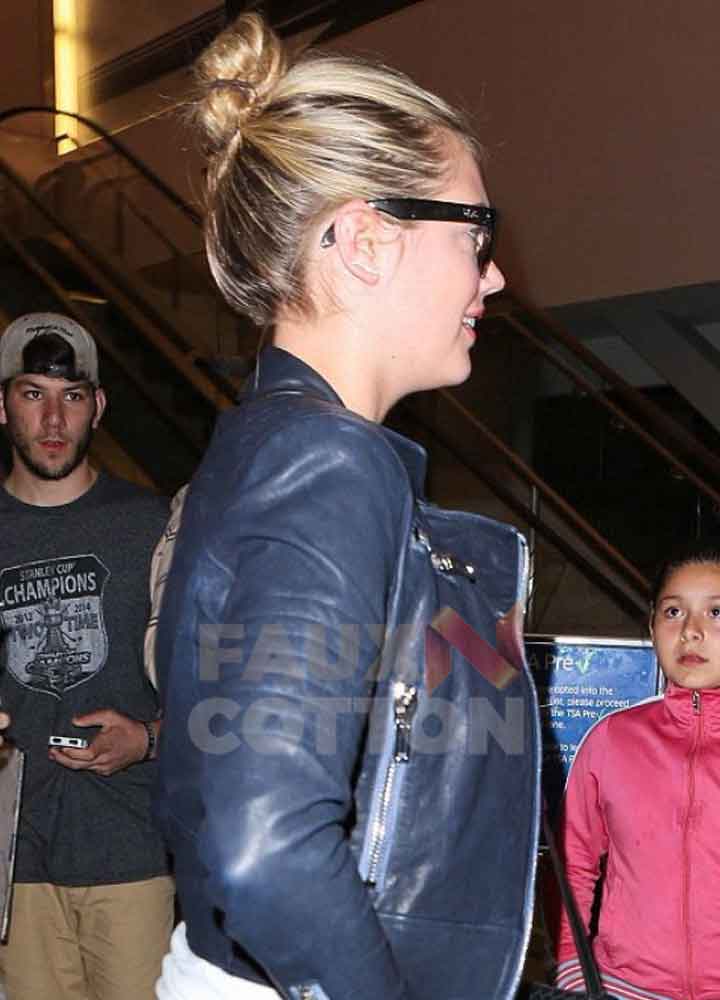Kate Upton Blue Biker Leather Jacket